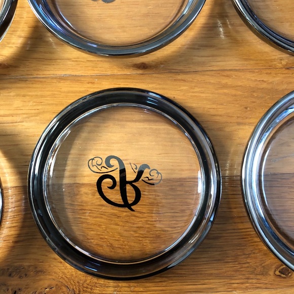 NWOT Set Of 6 White Gold Plated Engraved R Glass Dishes - Picture 3 of 4